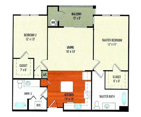 Floor plan for 2 beds, 2 baths, 1150 sqft